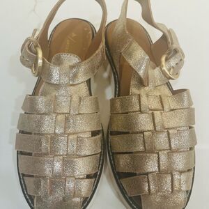 Anthropologie Gold Huarache Sandals with Woven Design